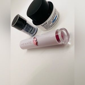 Wet n wild lipstick, NYX glitter and mini Belif the true cream